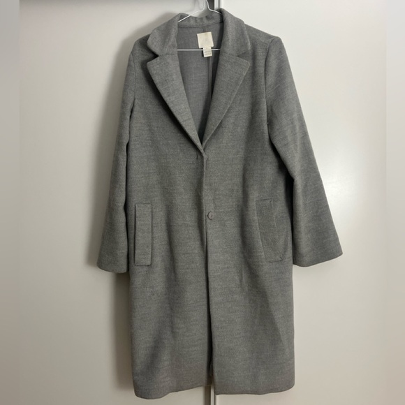 H&M Jackets & Blazers - H&M Light Grey Long Pea Coat